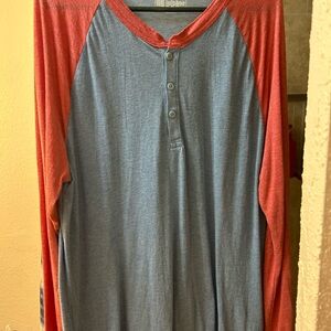 LuLaRoe Men's Long Sleeve Henley - Red and Blue
